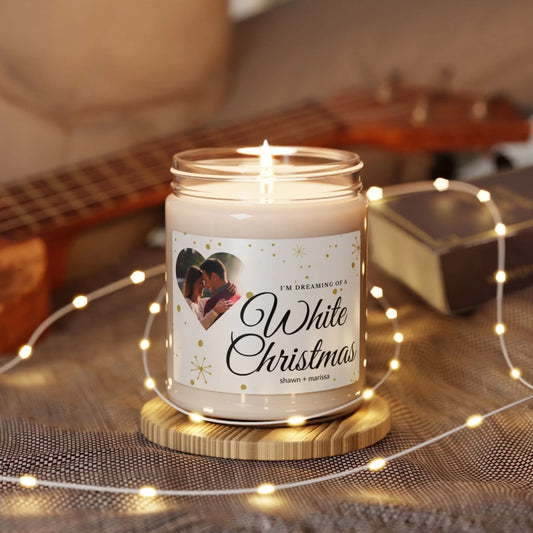 White Christmas Photo Candle Lifestyle Personalized Twinkle Lights