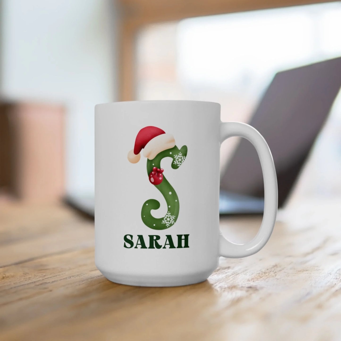 Christmas Monogram Name Mug 15oz - lifestyle