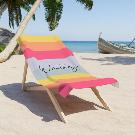 Block Stripe Name Towel - Pink 60x30 Premium Lifestyle