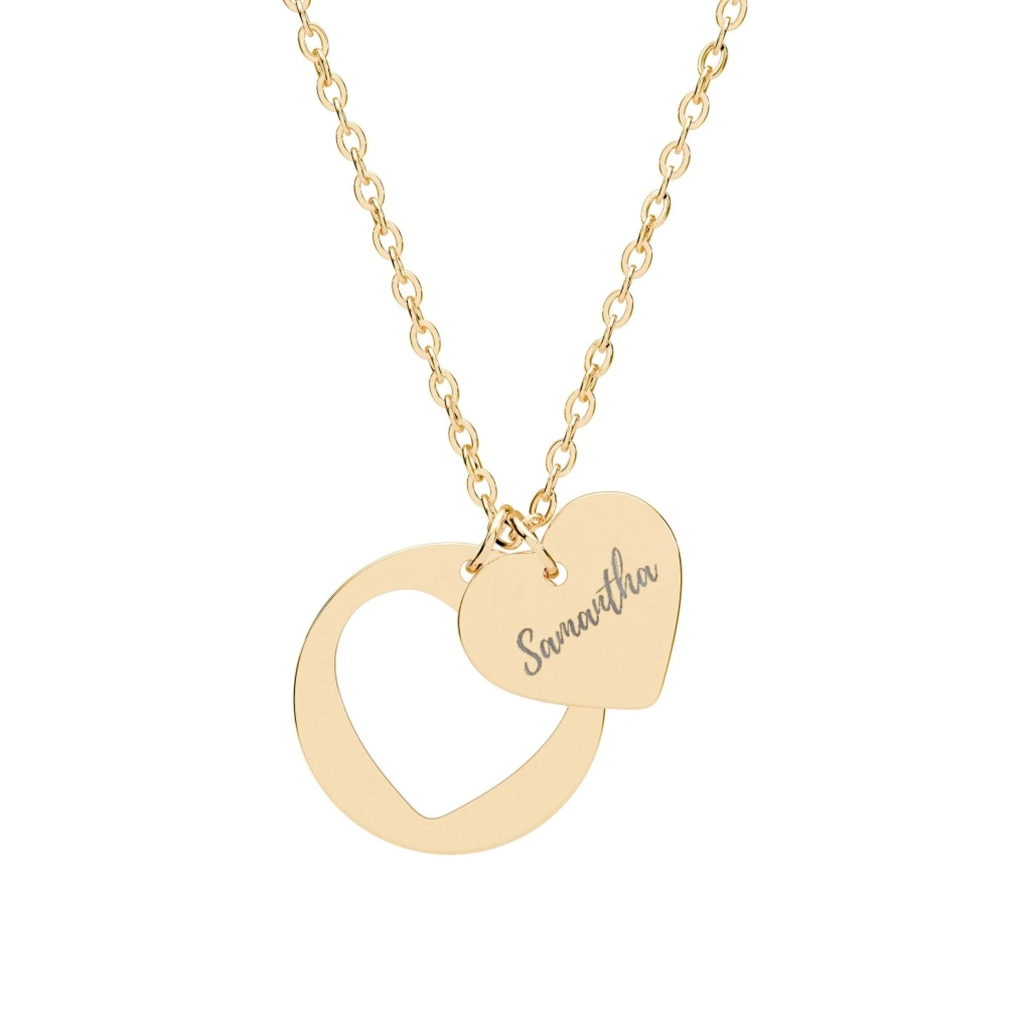 Heart Cutout Engraved Name Necklace - Gold Mockup PZ