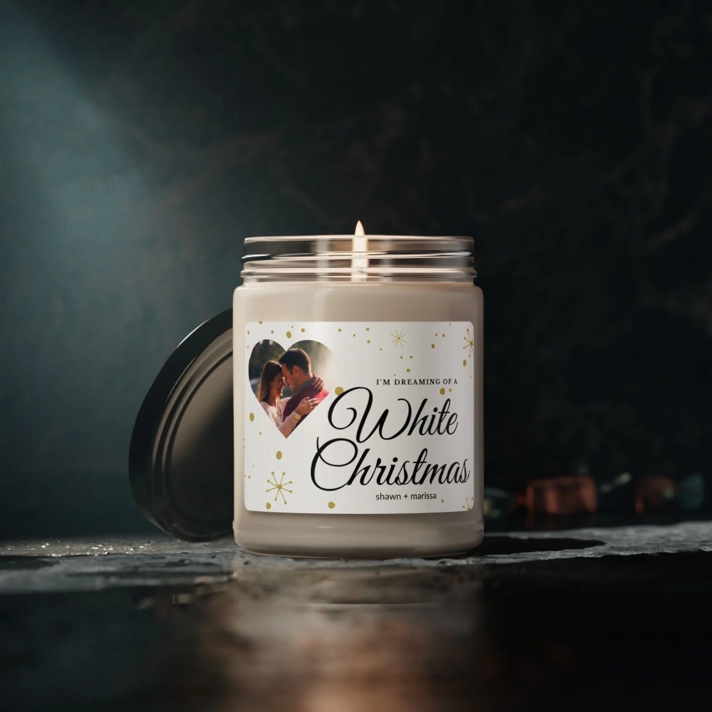 White Christmas Photo Candle Lifestyle Personalized Moody