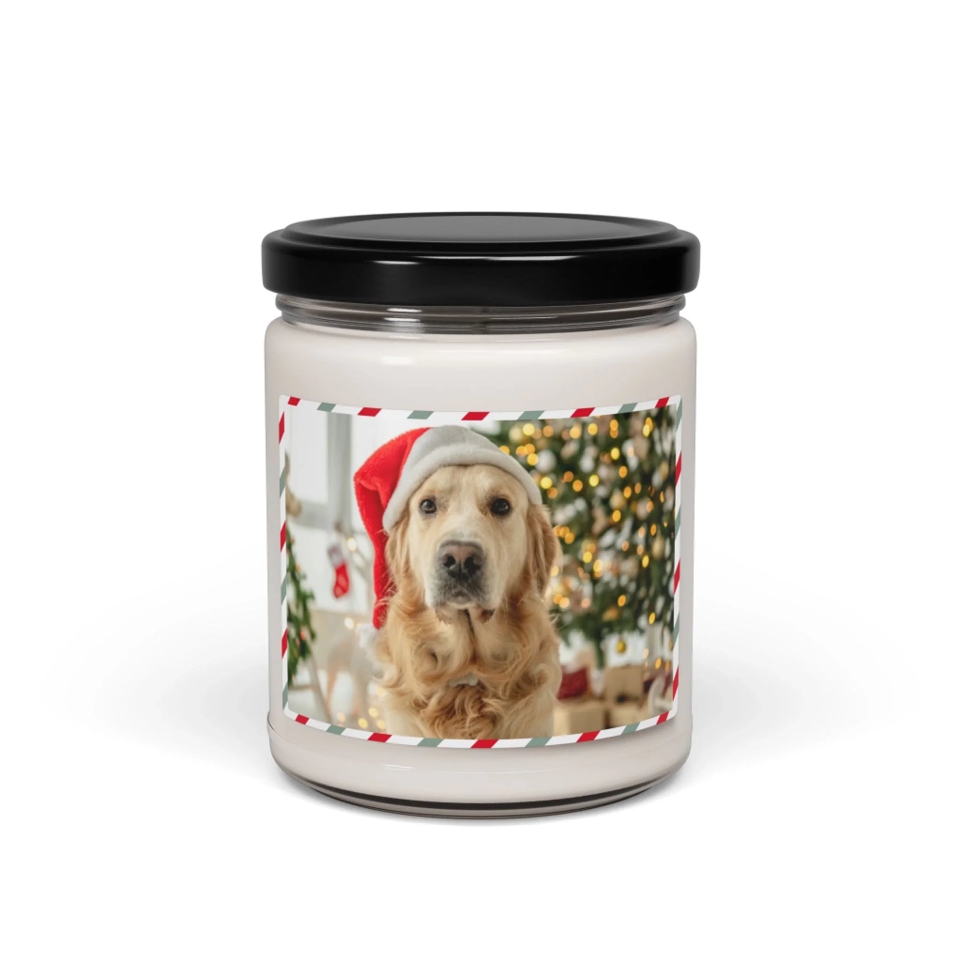Holiday Photo Stripes Scented Candle Seamless Personalized Dog - No Message