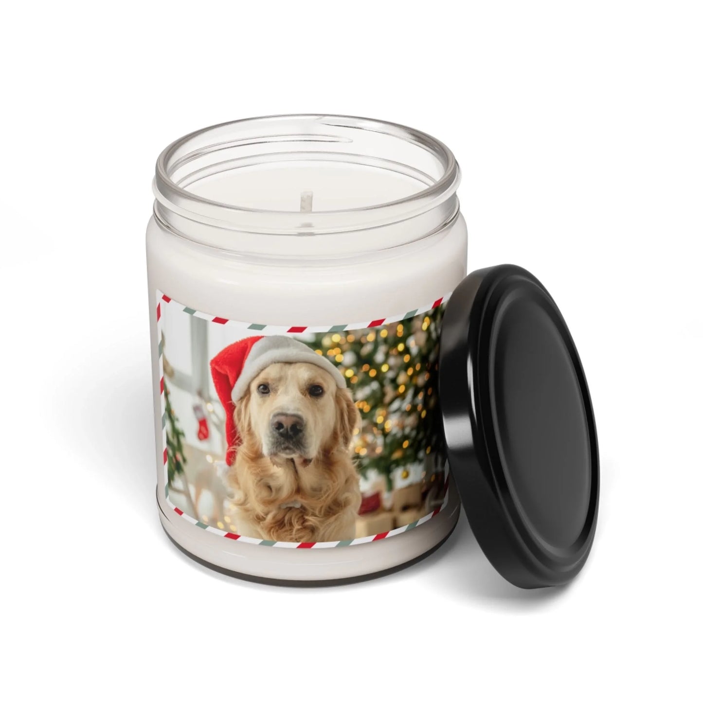 Holiday Photo Stripes Scented Candle Seamless Personalized Dog - No Lid