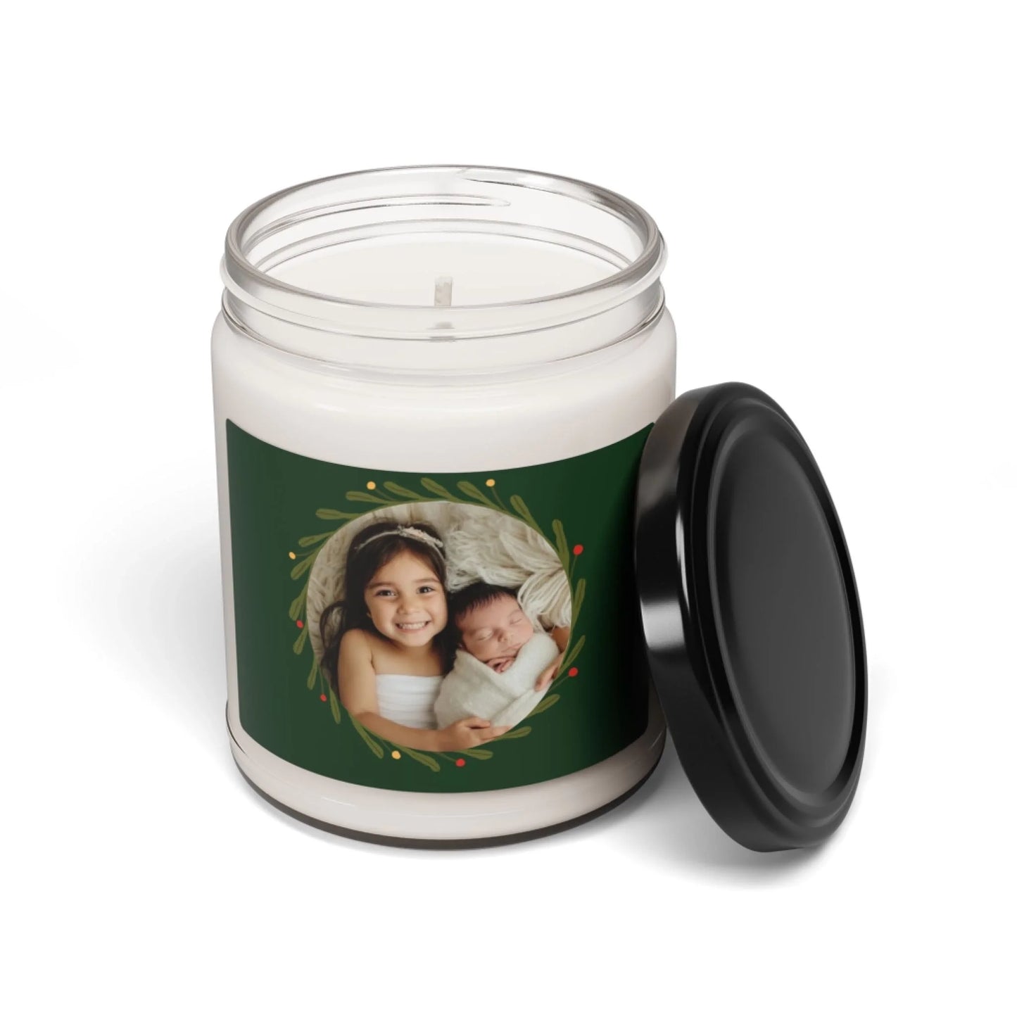 Holiday Photo Wreath Scented Soy Candle - Seamless Personalized Green