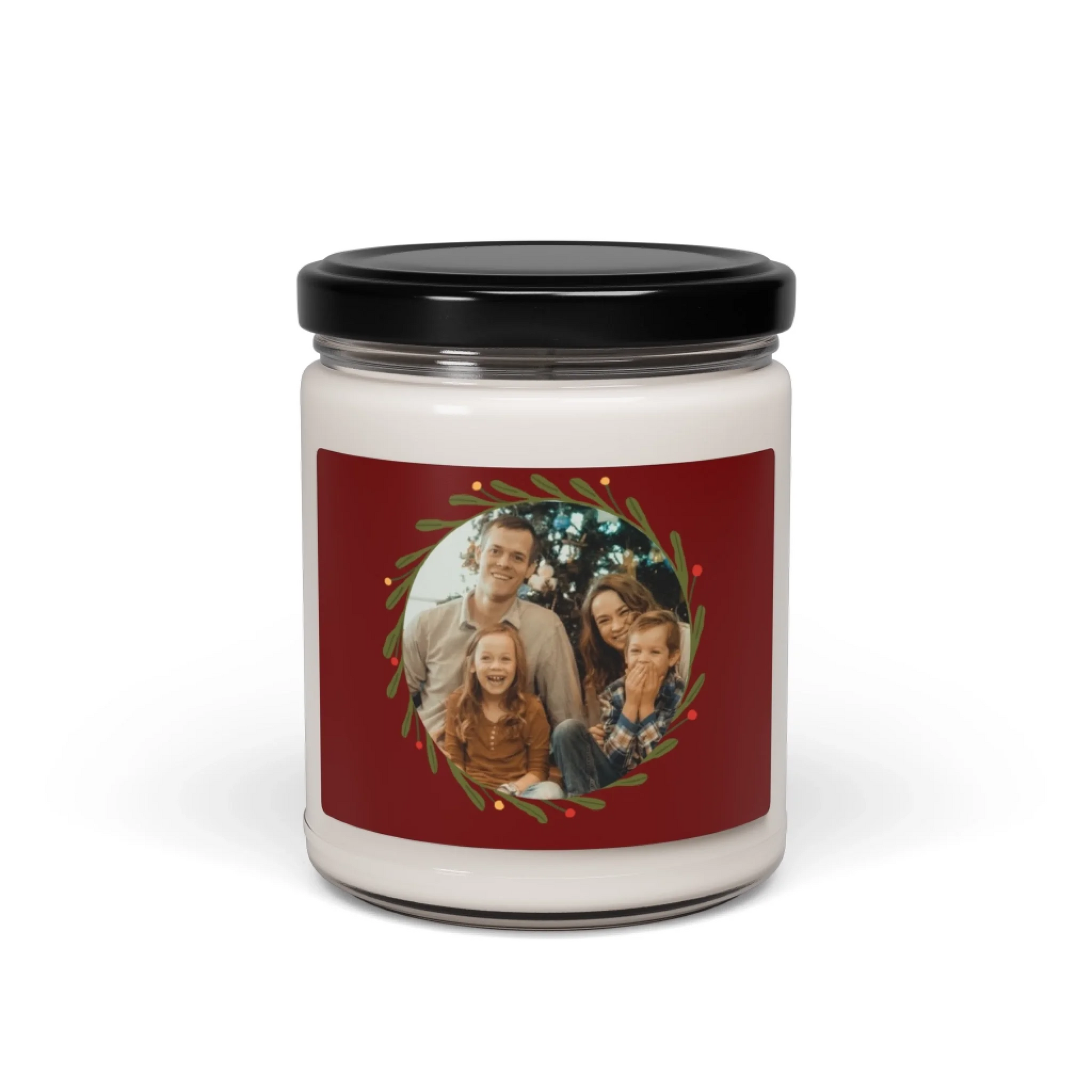 Holiday Photo Wreath Scented Soy Candle - Seamless Personalized Red