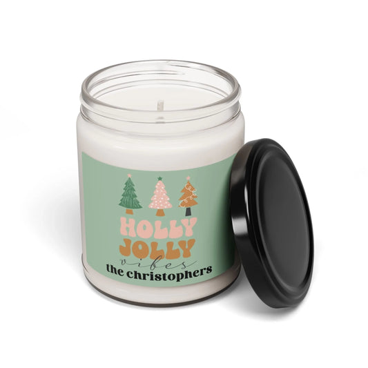 Holly Jolly Vibes Scented Soy Candle - Personalized Seamless Lid Off