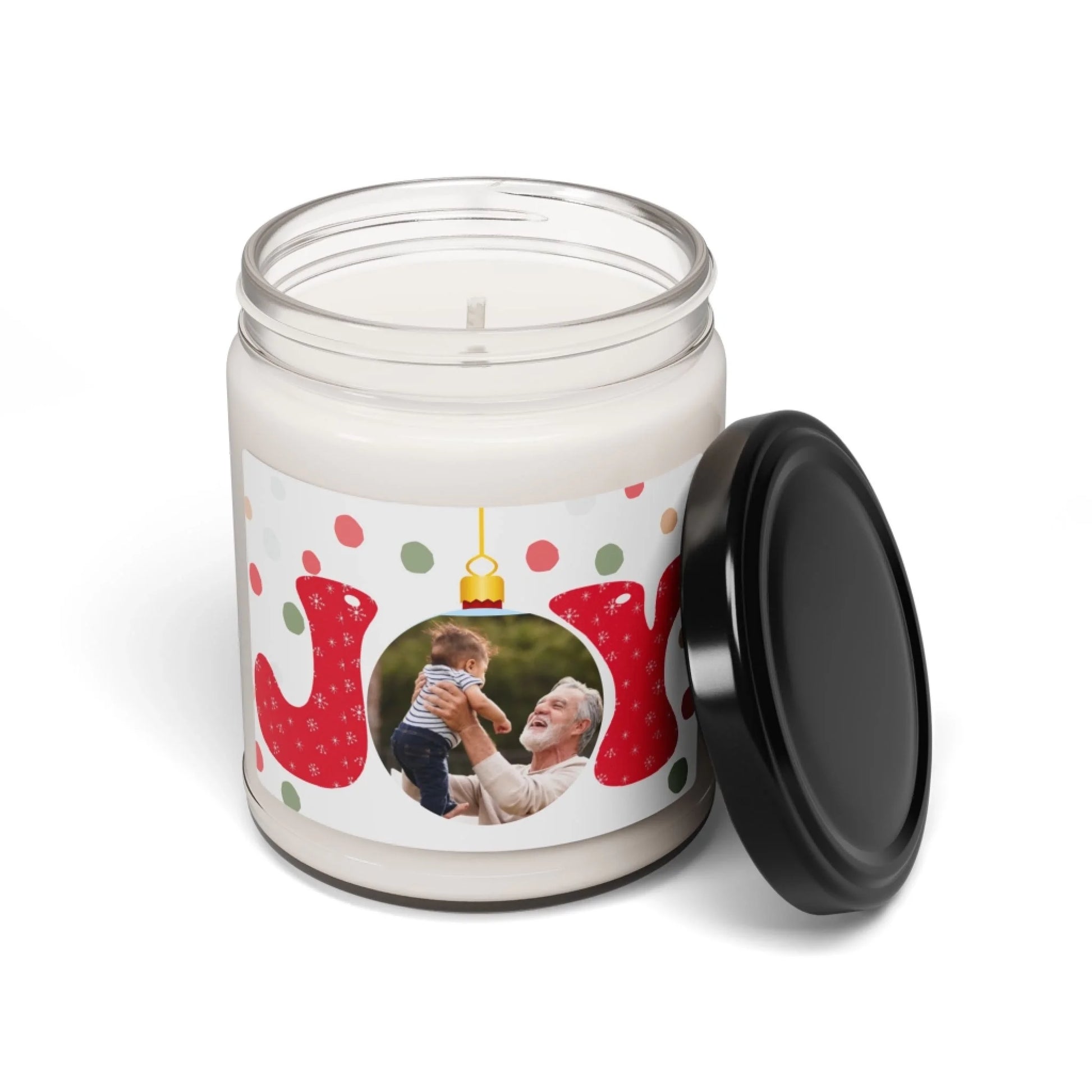 Joy Photo Message Scented Soy Candle - Seamless Candle Lid Off