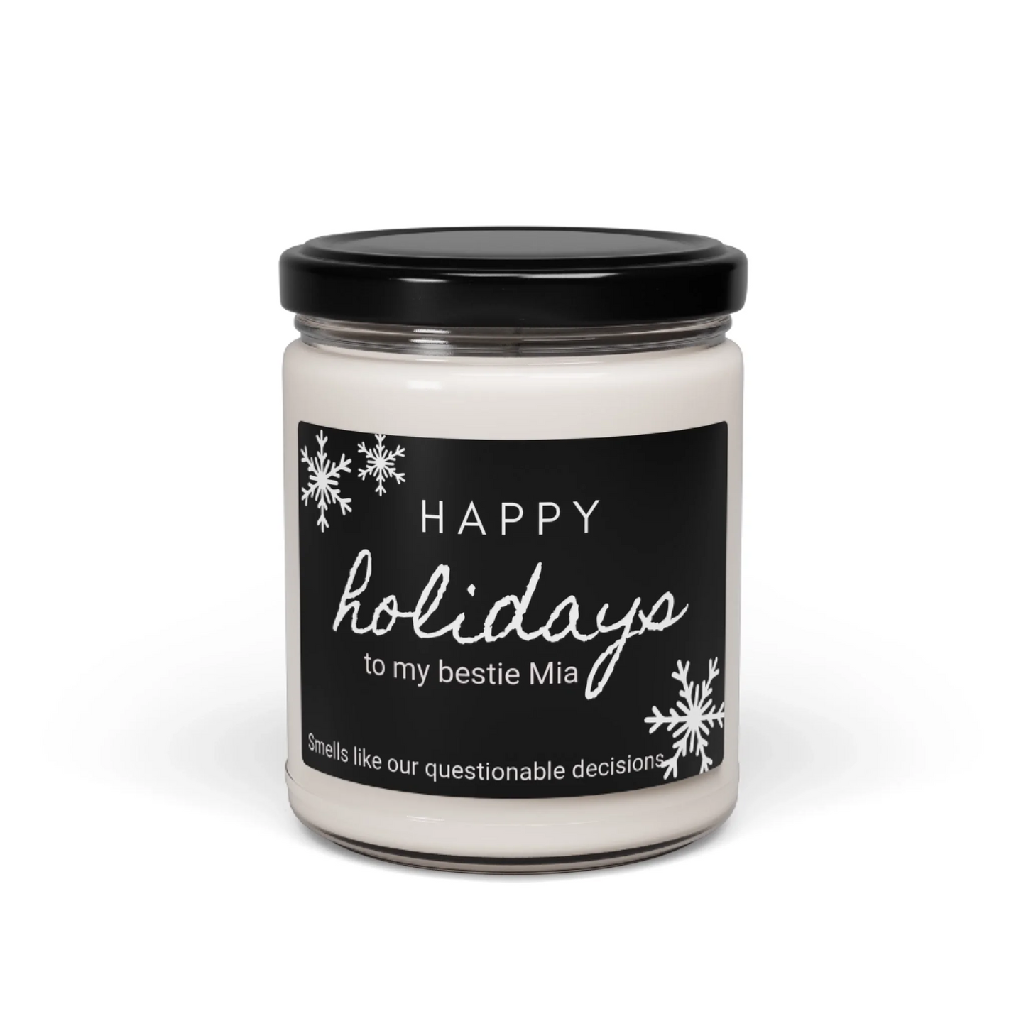 Holiday Greetings Scented Soy Candle - Black - Personalized Seamless