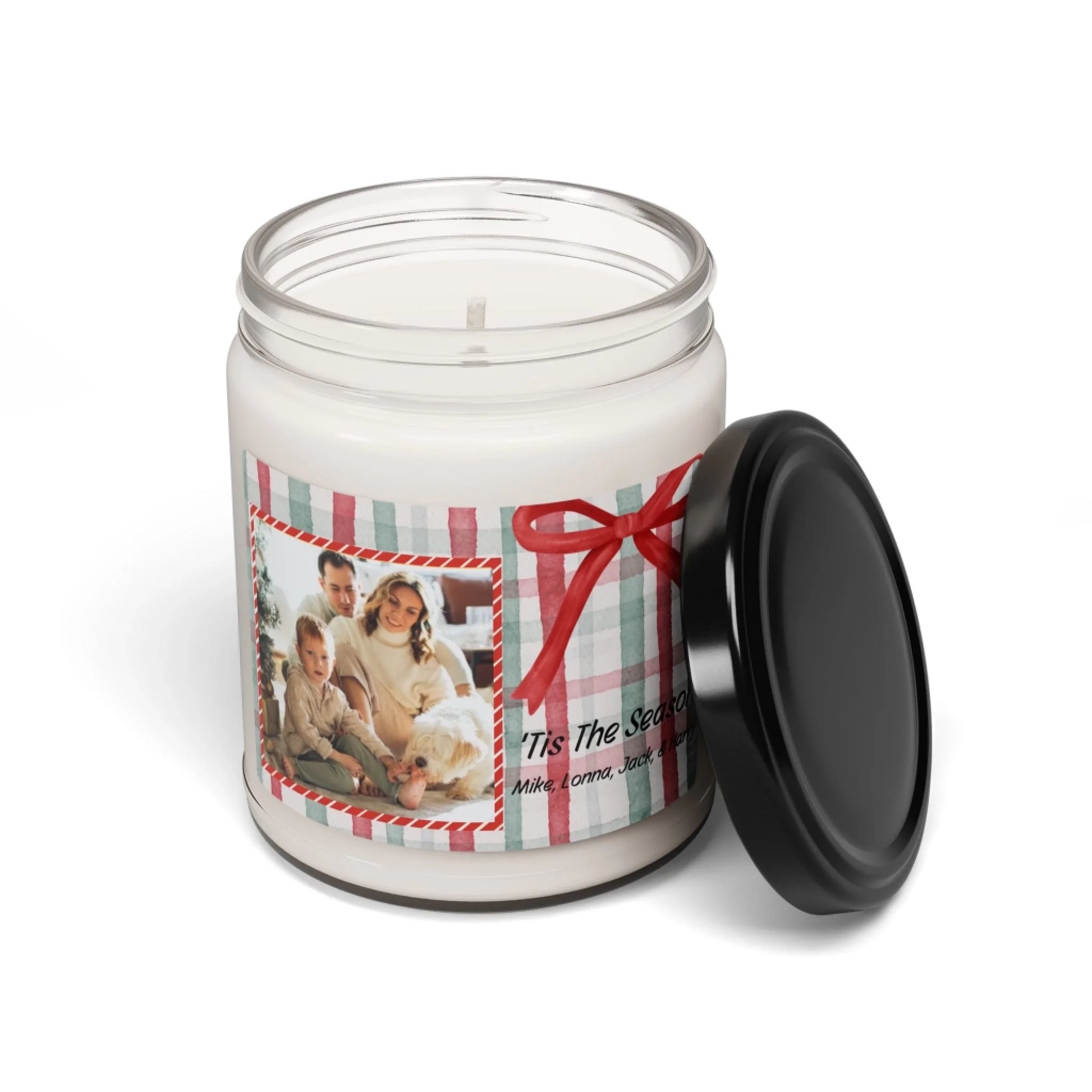 Plaid Photo Present Scented Candle - Personalized Seamless Lid Off