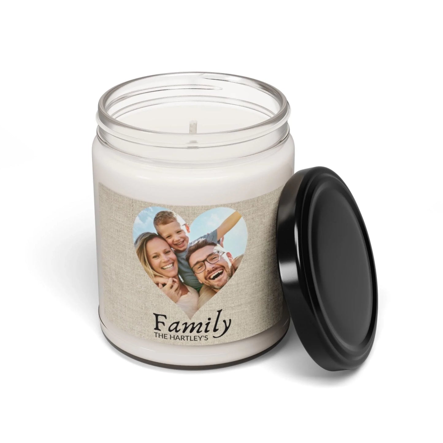 Heart Family Photo Scented Soy Candle - Seamless Lid