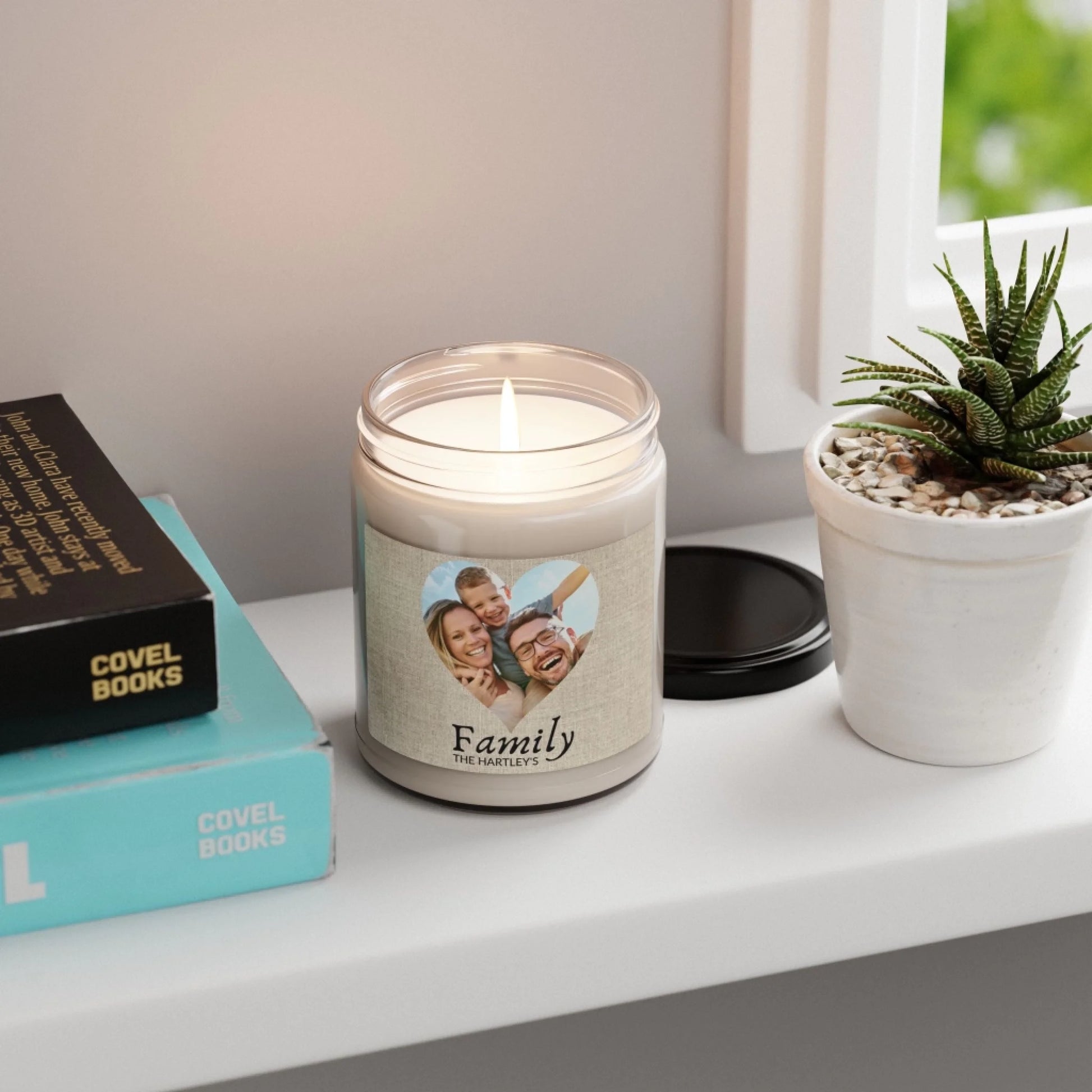 Heart Family Photo Scented Soy Candle - Lifestyle Shelf