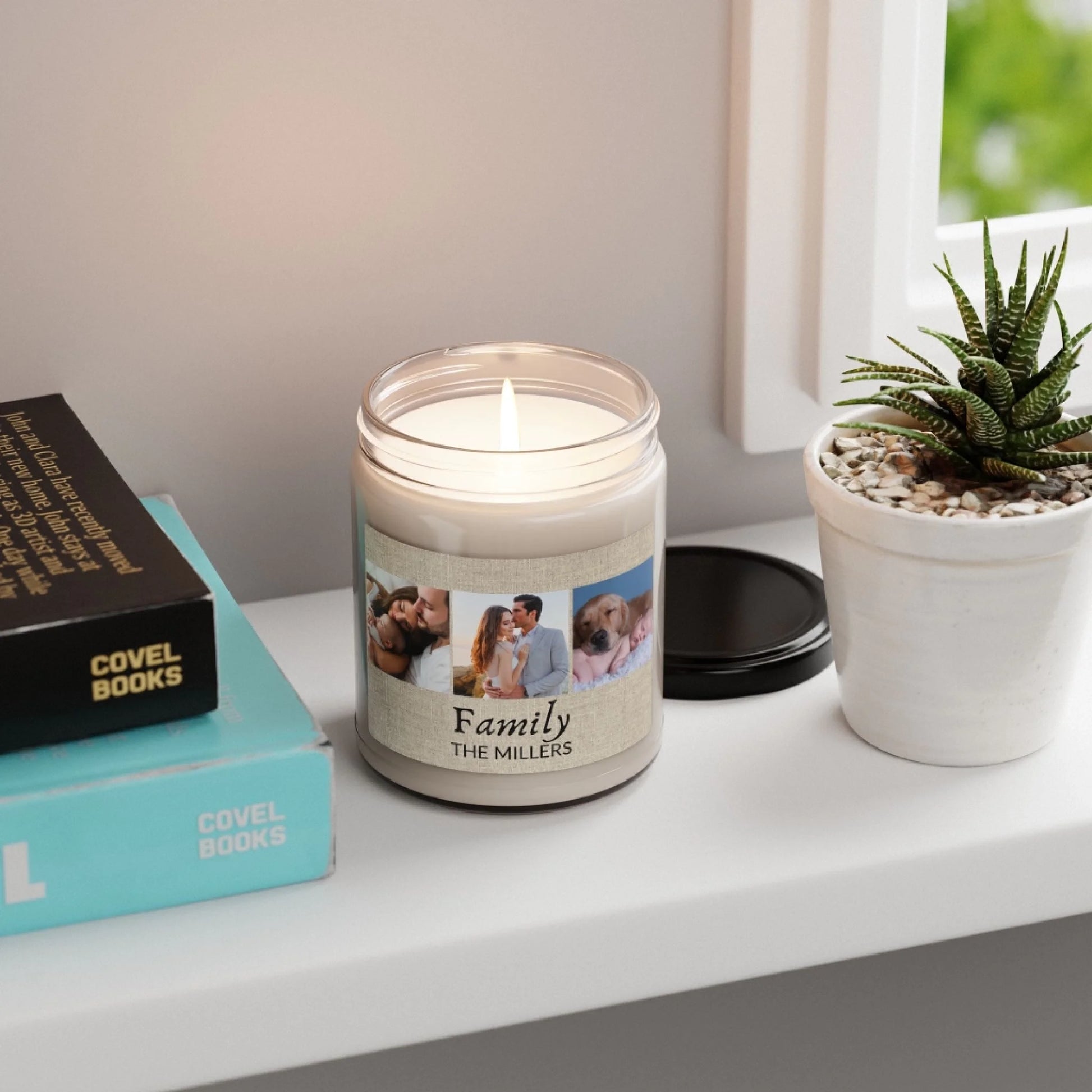Family Trio Photo Scented Soy Candle - Lifestyle Shelf