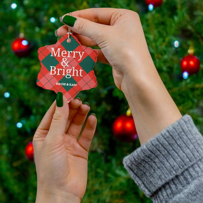 Merry & Bright Plaid Ceramic Ornament - Personalized Lifestyle Tree Snowflake