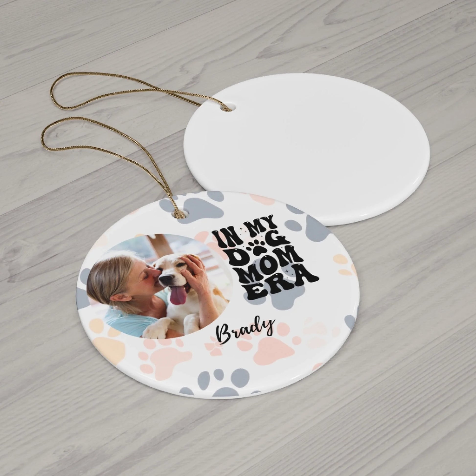Dog Mom Era Photo Ceramic Ornament - Round Laydown