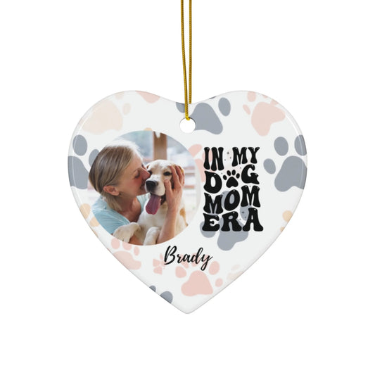 Dog Mom Era Photo Ceramic Ornament - Heart Seamless