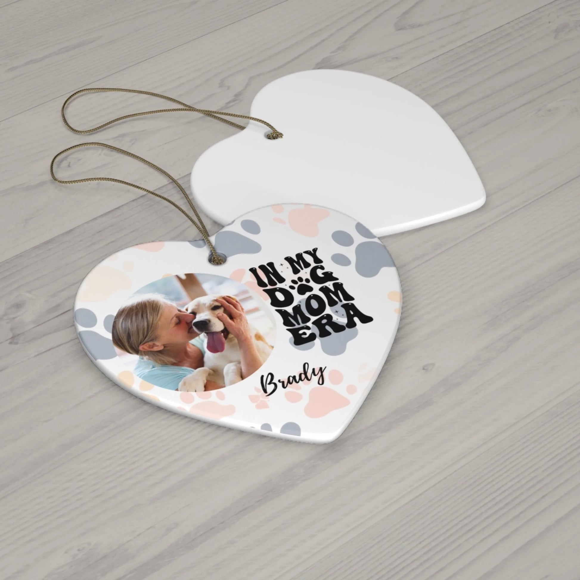 Dog Mom Era Photo Ceramic Ornament - Heart Laydown