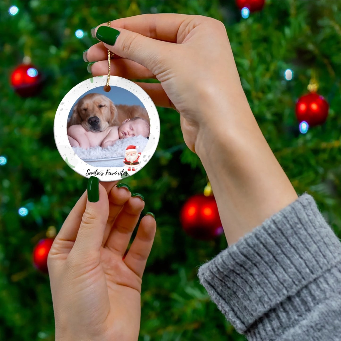 Santa's Favorites Photo Ceramic Ornament - Tree Round