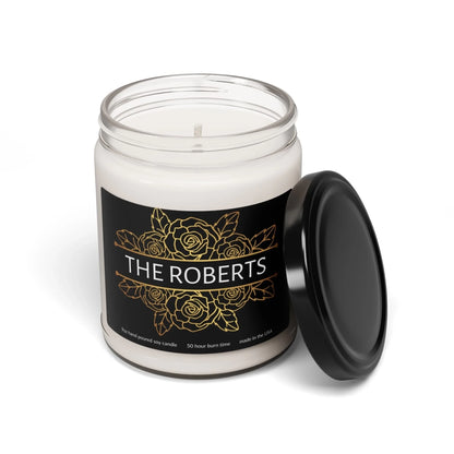 Metallic Floral Name Scented Soy Candle - Black Seamless Lid