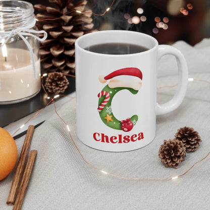Christmas Monogram Name Mug 11oz - lifestyle