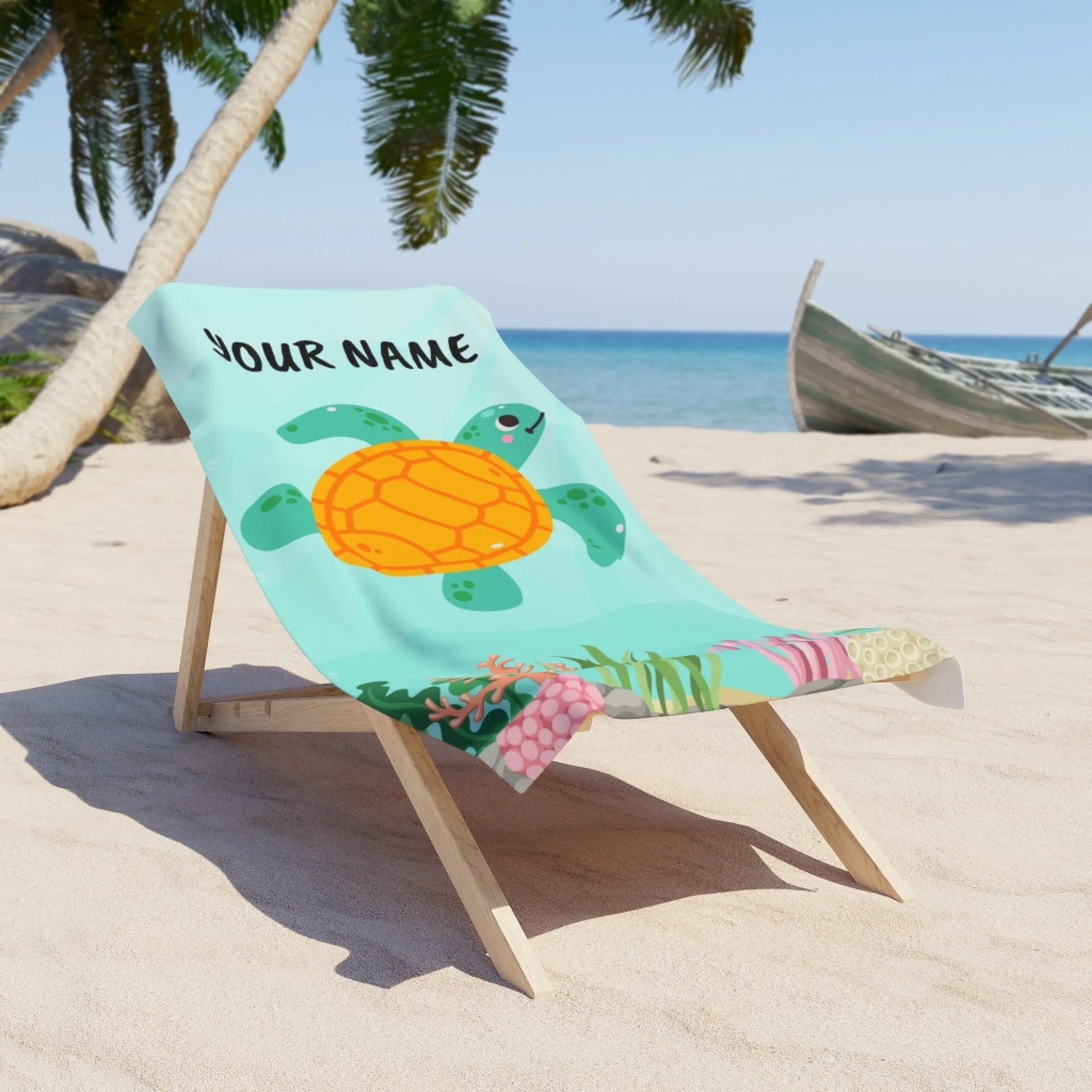 Ocean Friends Name Towel - Turtle 60x30 PRINTIFY Textured LIfestyle