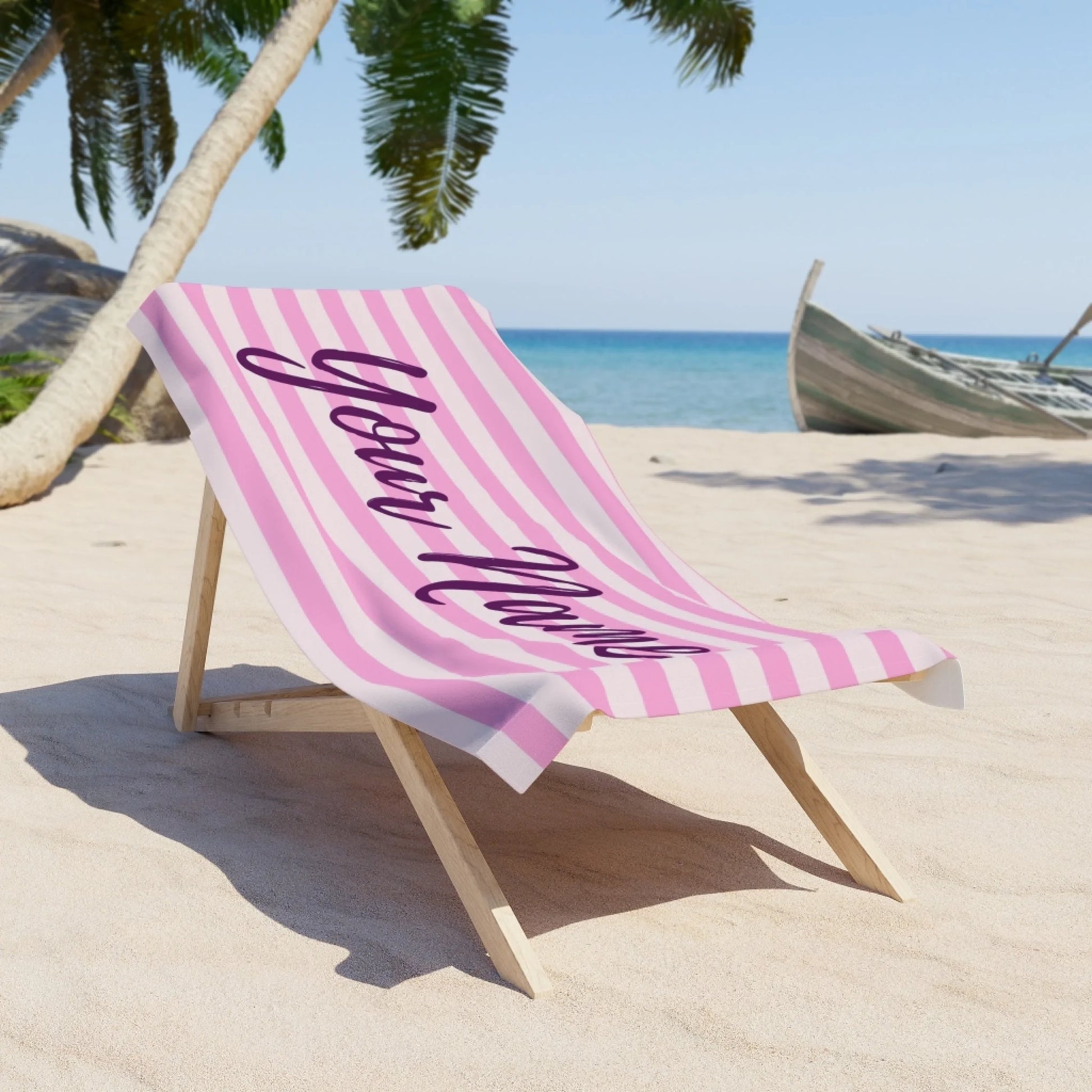 Sophisticated Stripes Name Towel - Pink 60x30 LIfestyle