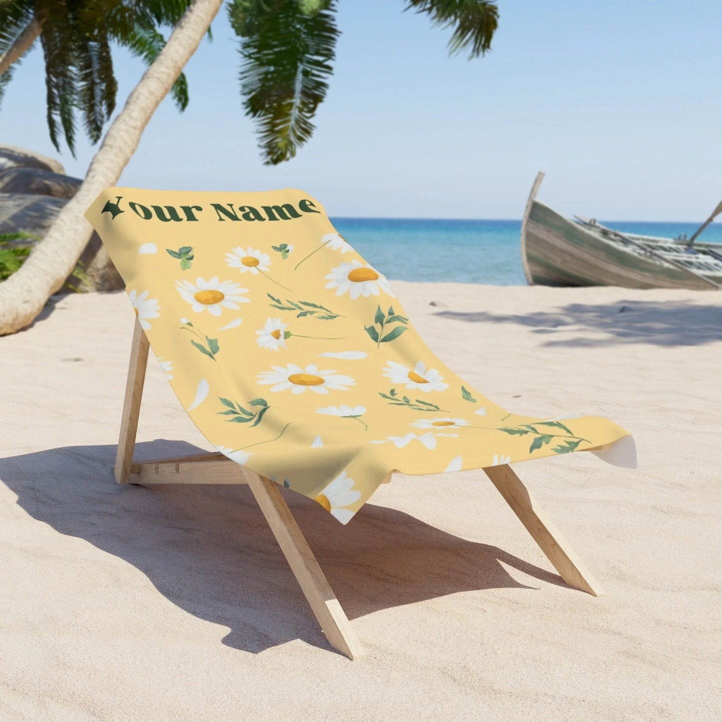 Dancing Daisies Name Towel - Yellow 60x30 Lifestyle