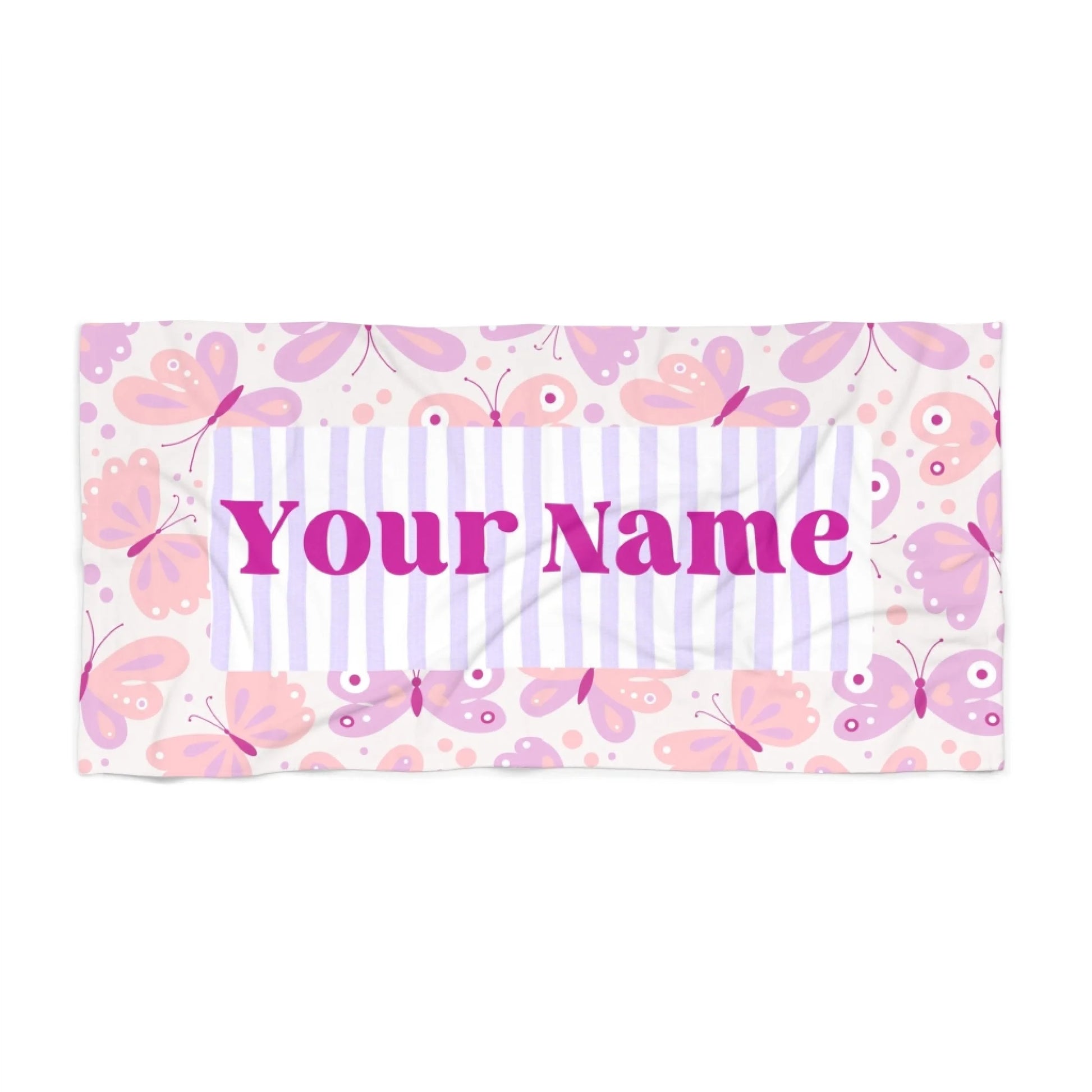 Butterfly Stripe Name Towel - Pink Textured Seamless