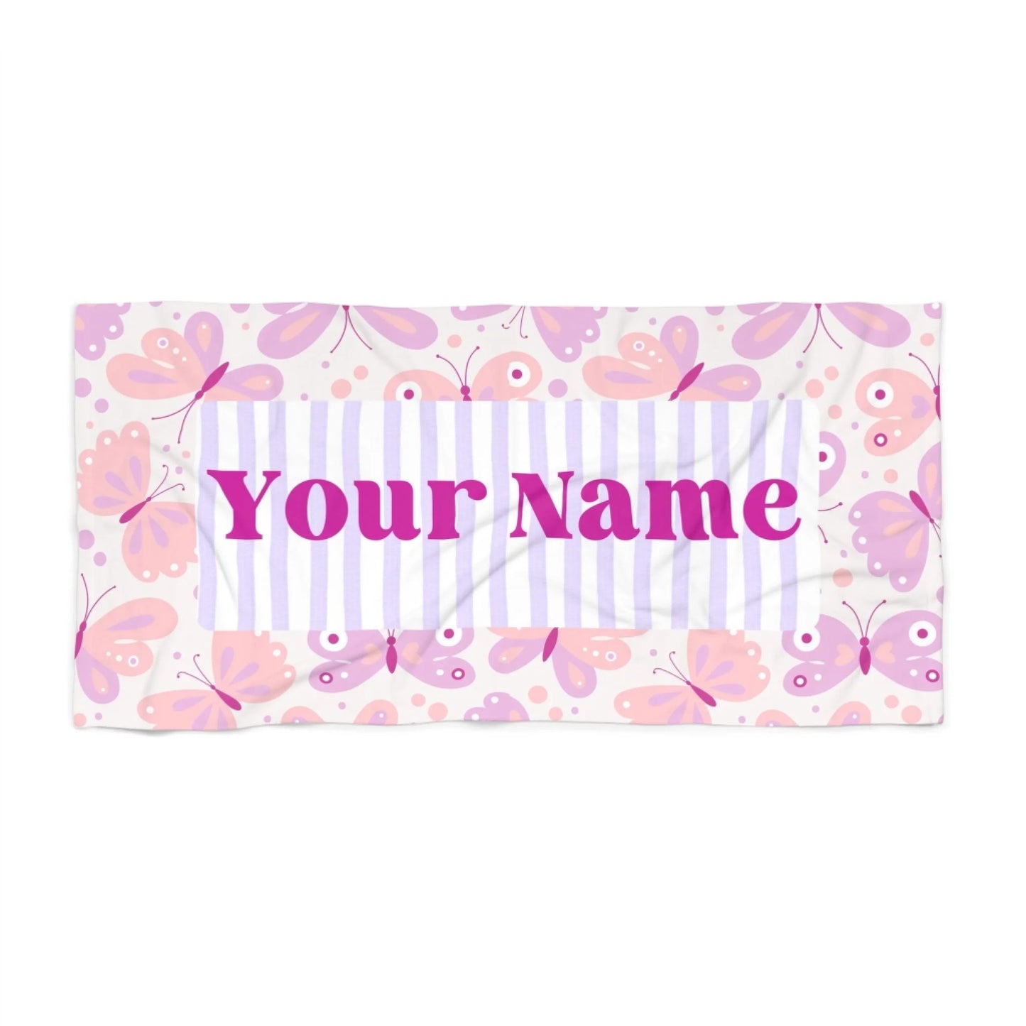 Butterfly Stripe Name Towel - Pink Textured Seamless
