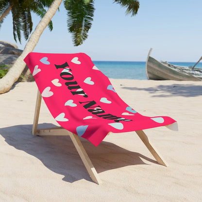 Cascading Heart Name Towel - Pink 60x30 Premium Texture Lifestyle