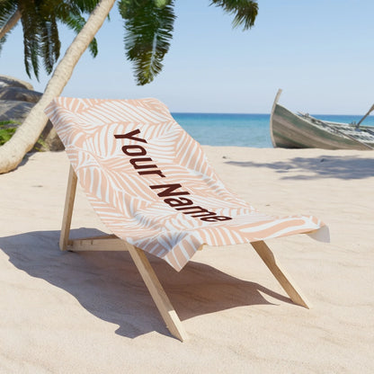 Summer Leaves Name Towel - Pink 60x30 Premium Texture Lifestyle