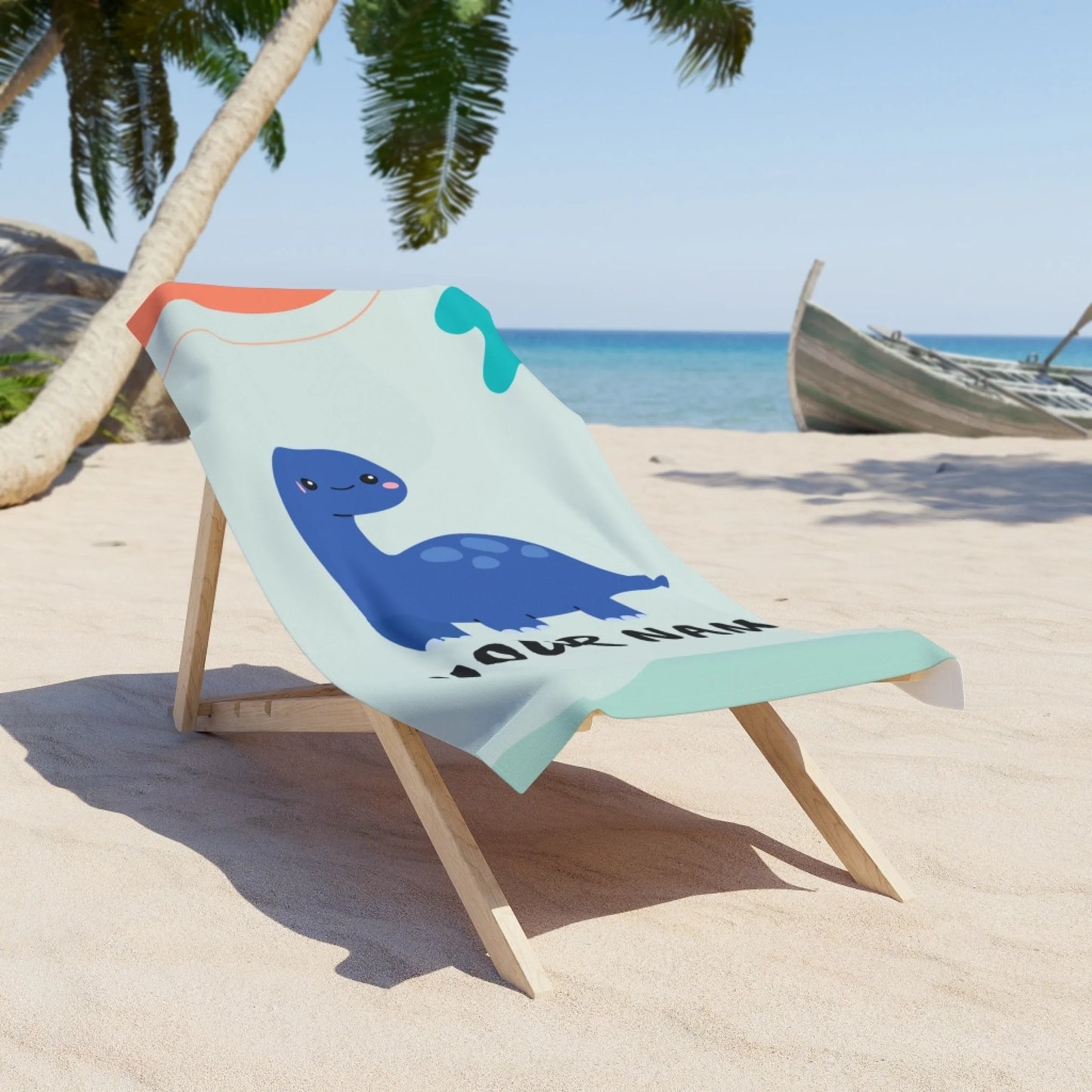 Dinosaur Friends Name Towel - Blue 60x30 Premium  Texture Lifestyle