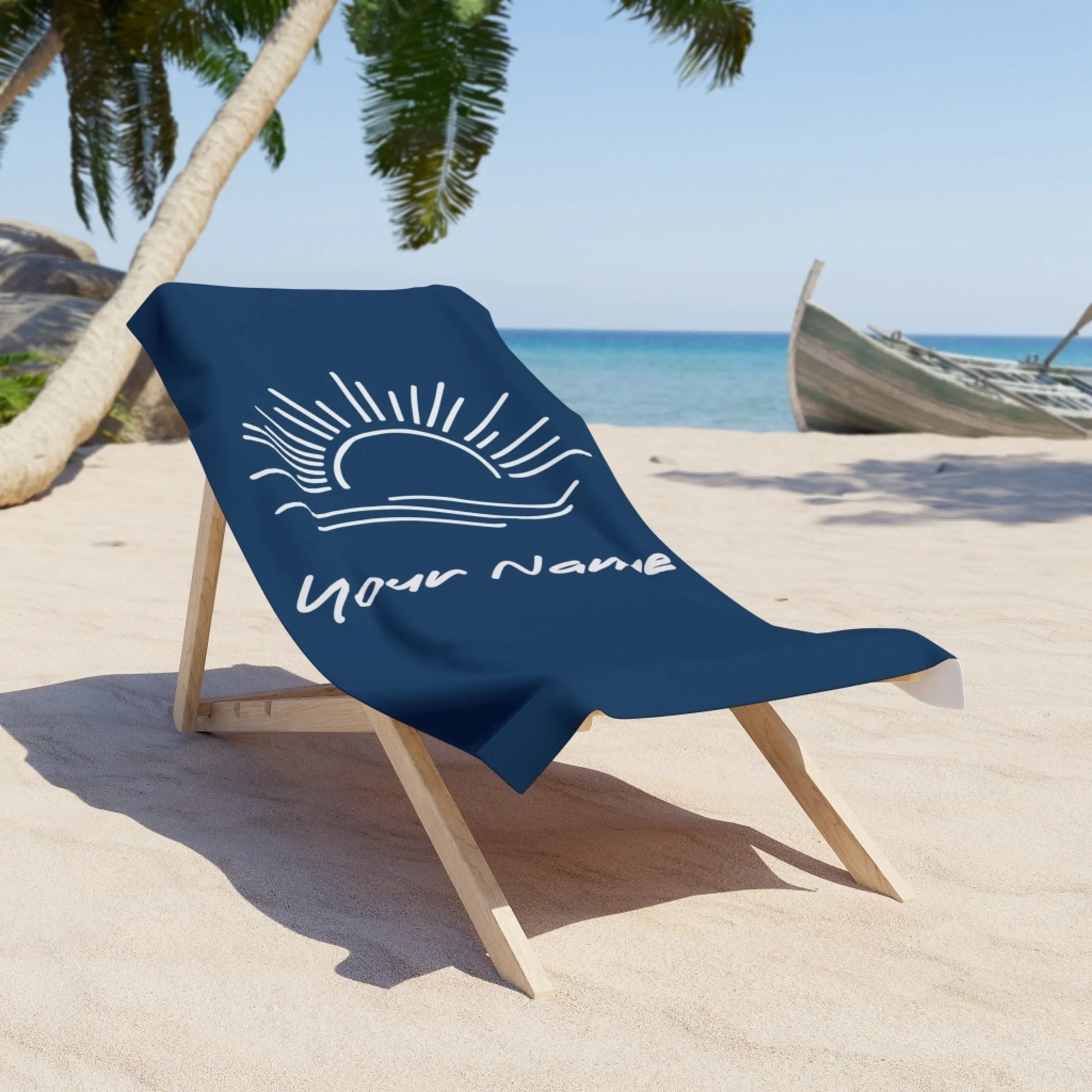 Sun Rays Name Towel - Navy 60x30 Premium Texture Lifestyle