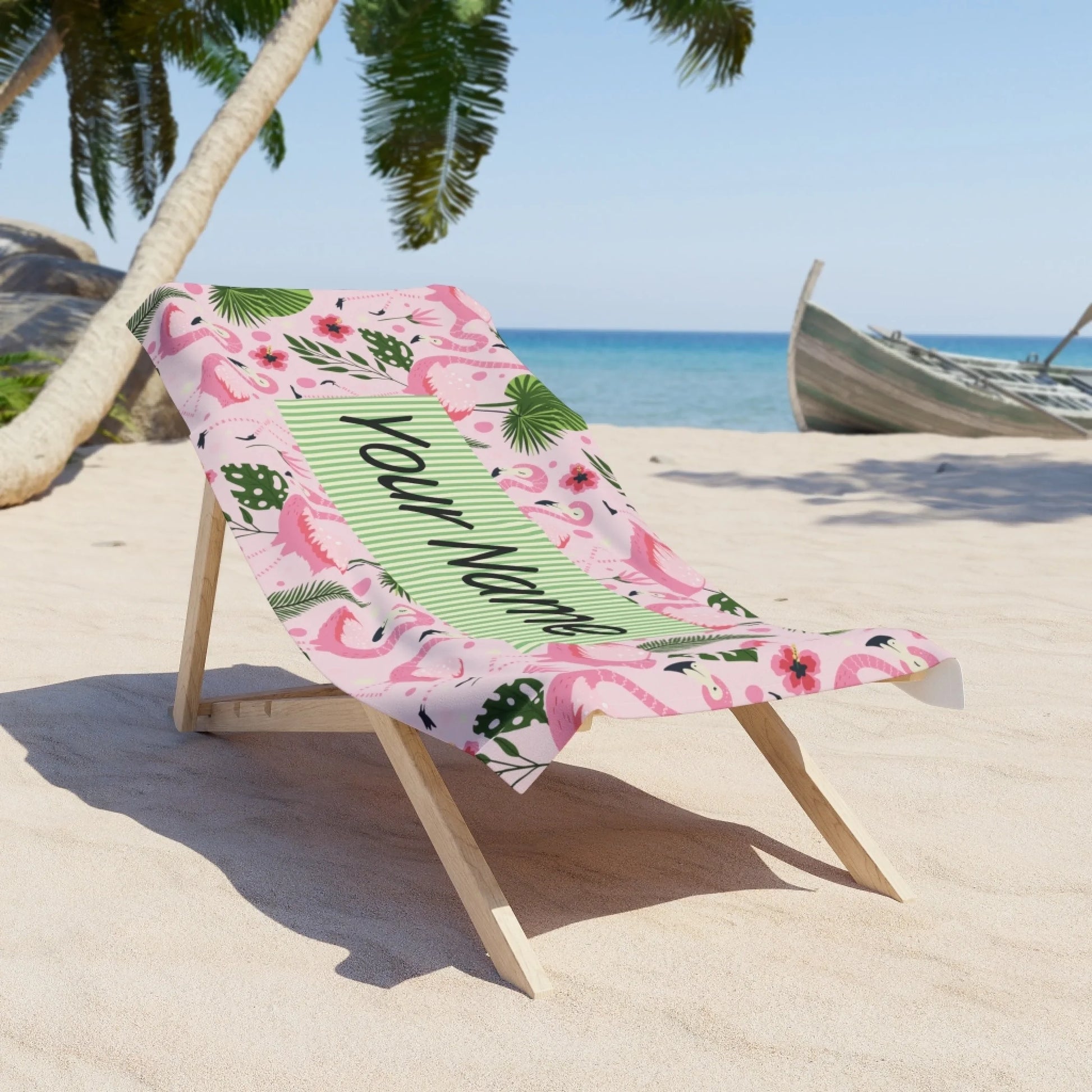 Flamingo Stripes Name Towel 60x30 Premium Texture Seamless Lifestyle