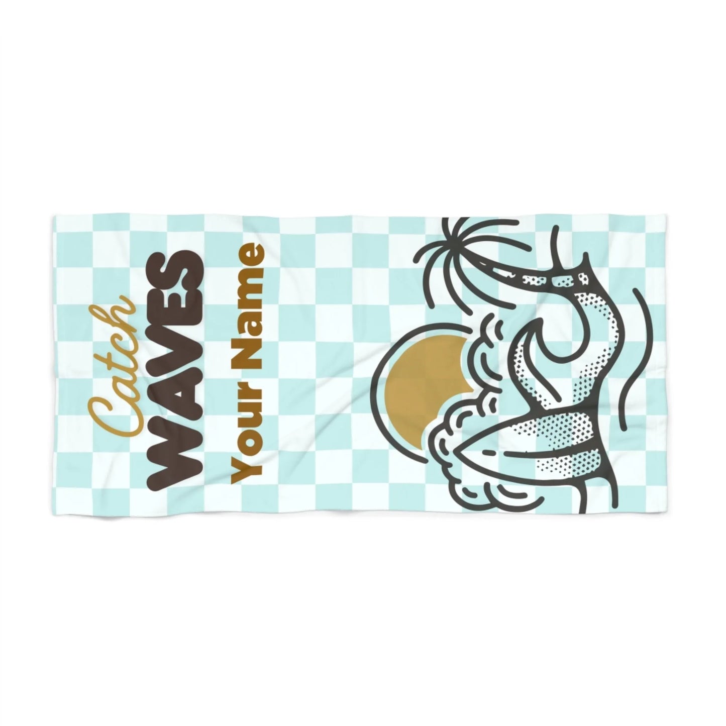 Catch Waves Checkered Name Towel 60x30 Premium Texture Seamless