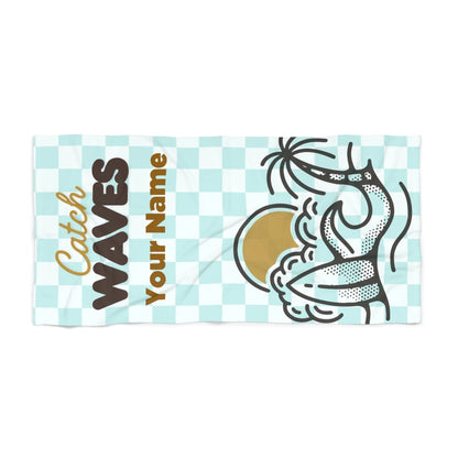 Catch Waves Checkered Name Towel 60x30 Premium Texture Seamless