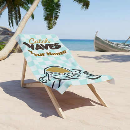 Catch Waves Checkered Name Towel 60x30 Premium Texture LIfestyle