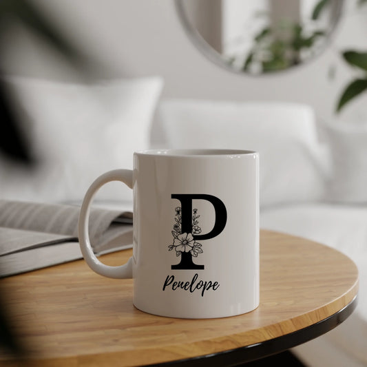 Personalized Floral Name & Initial Mug