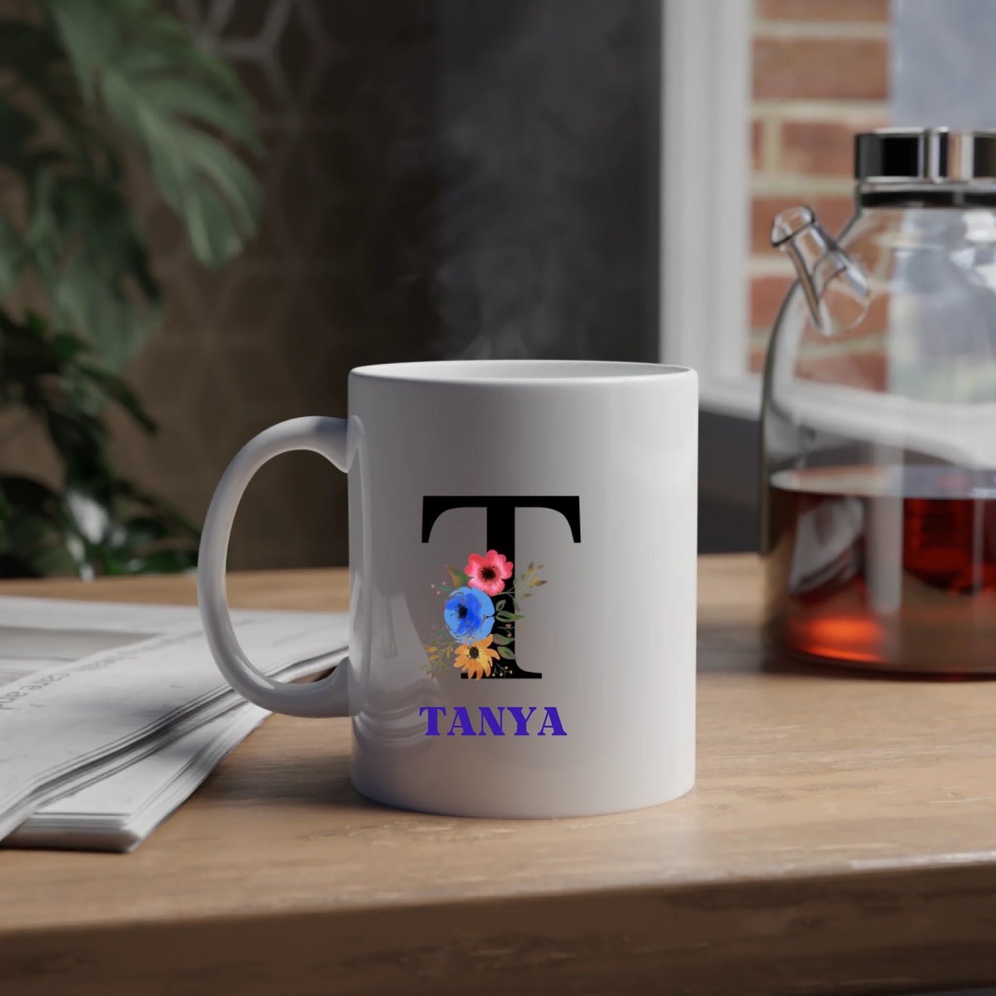 Multicolor Floral Monogram Name Mug