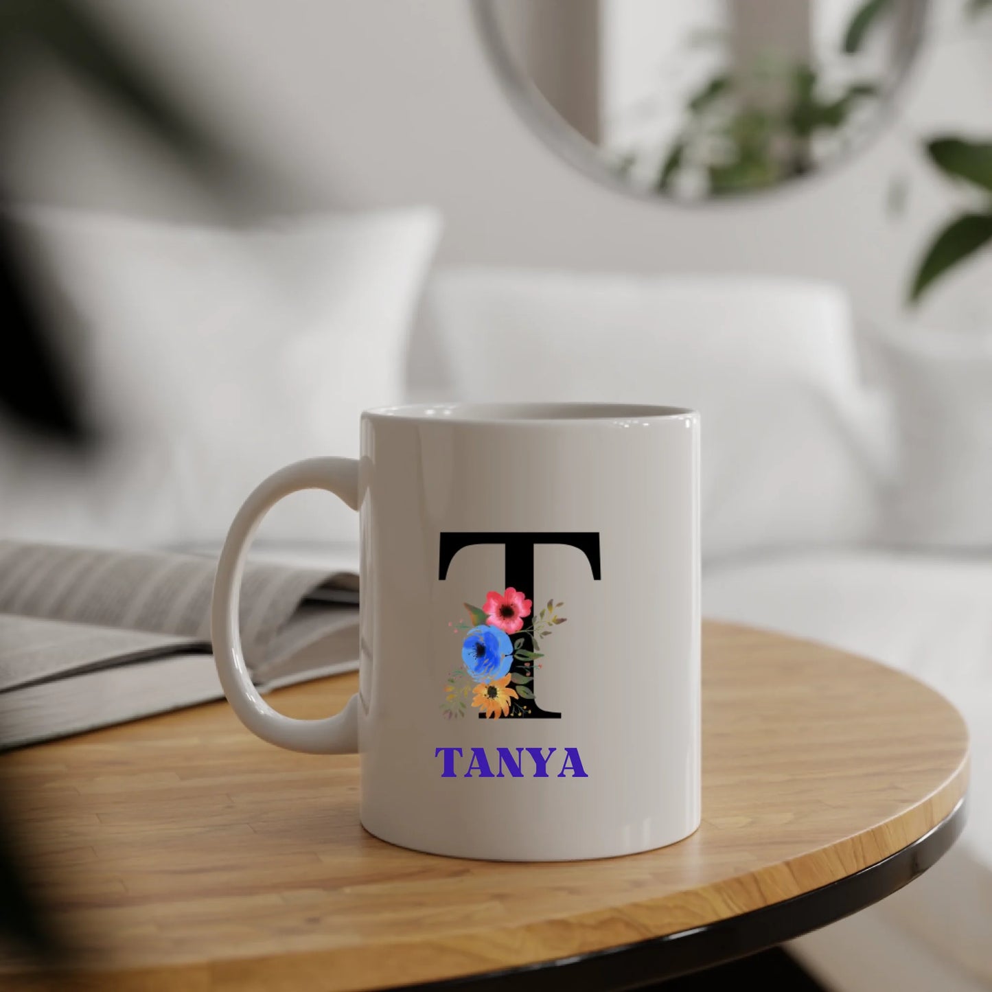 Multicolor Floral Monogram Name Mug