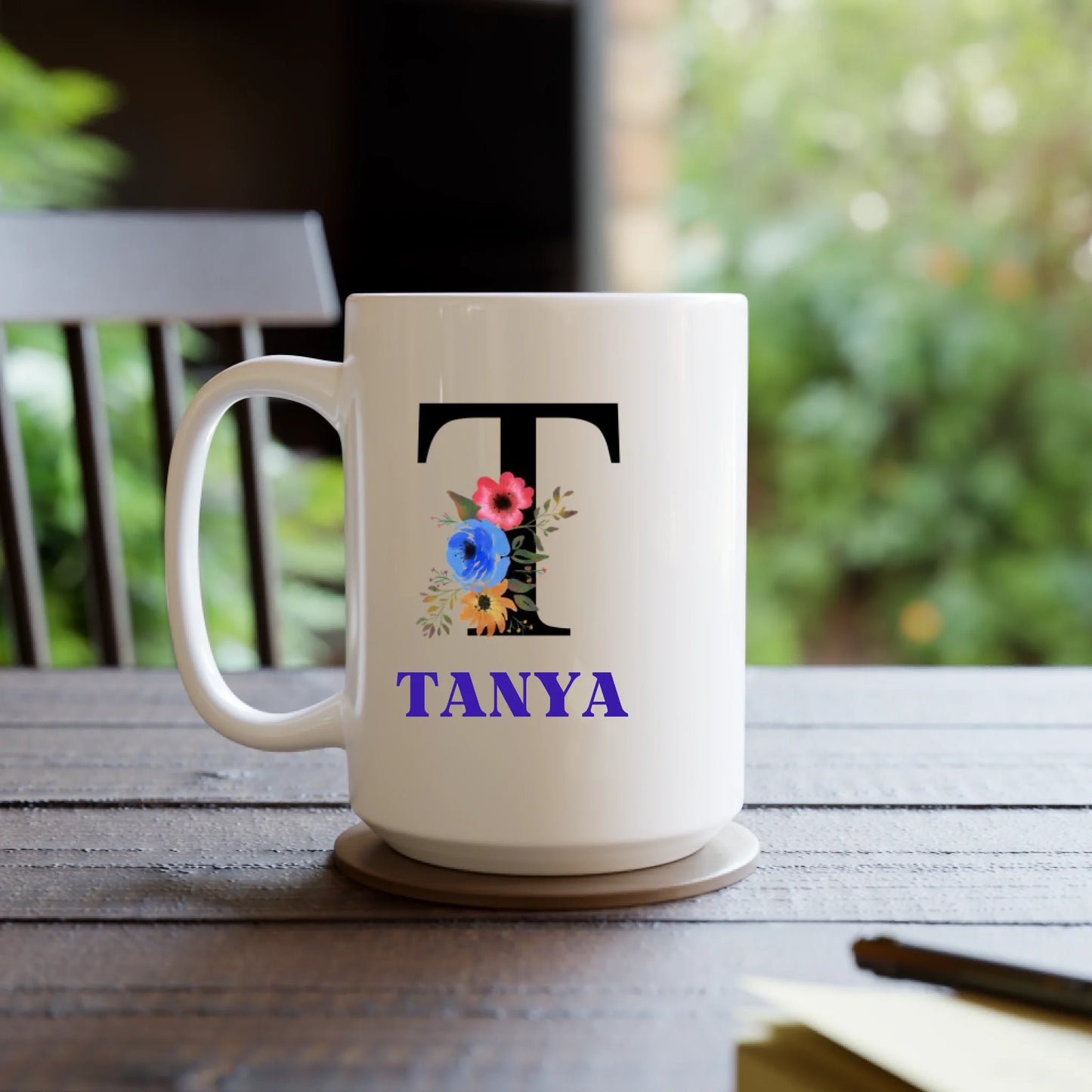 Multicolor Floral Monogram Name Mug
