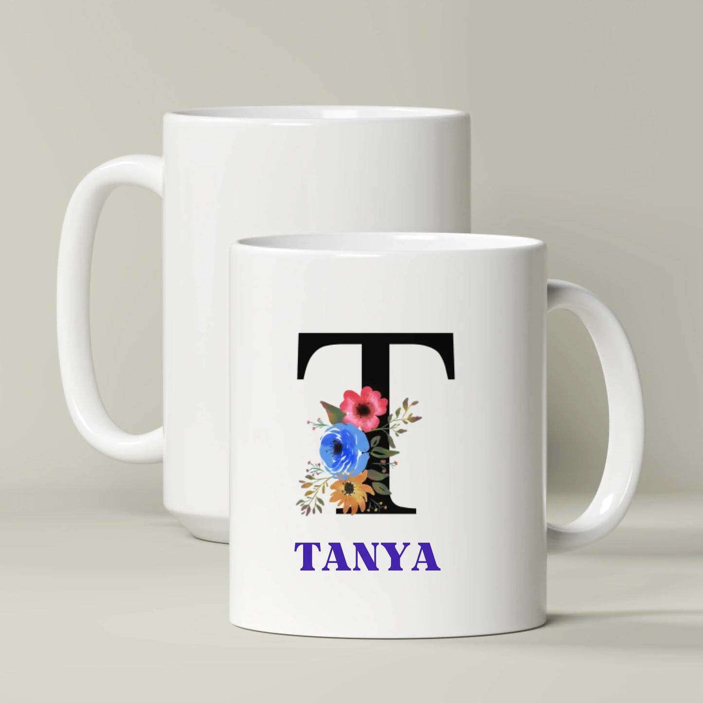 Multicolor Floral Monogram Name Mug