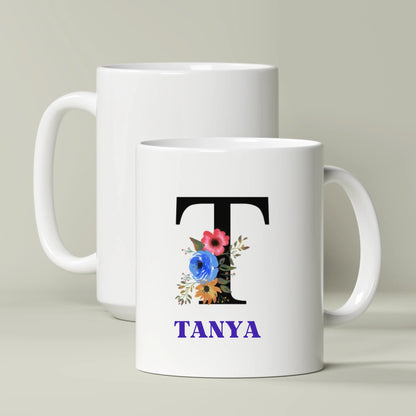 Personalized Floral Monogram Name Mug