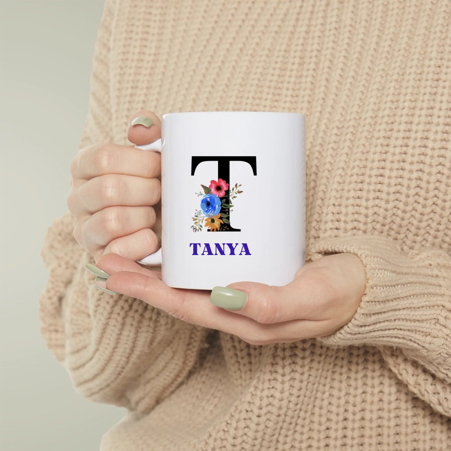 Multicolor Floral Monogram Name Mug