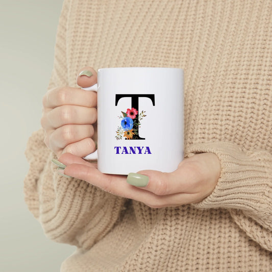 Personalized Floral Monogram Name Mug