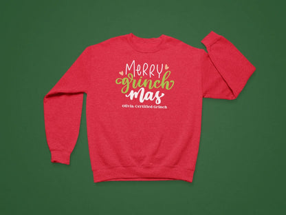 Merry Grinchmas Sweatshirt - Red Personalized Seamless Hi Res Red Background