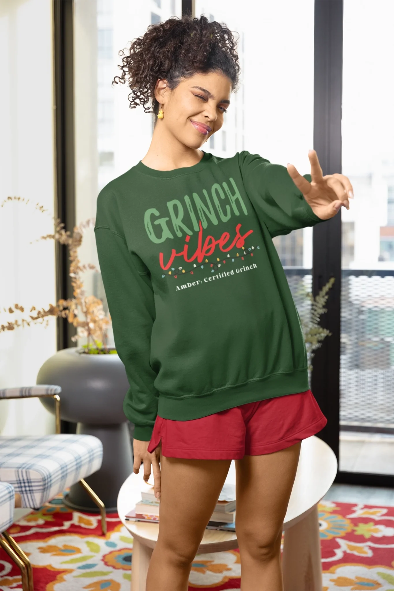 Grinch Vibes Template Test - White Sweatshirt LIfestyle Green