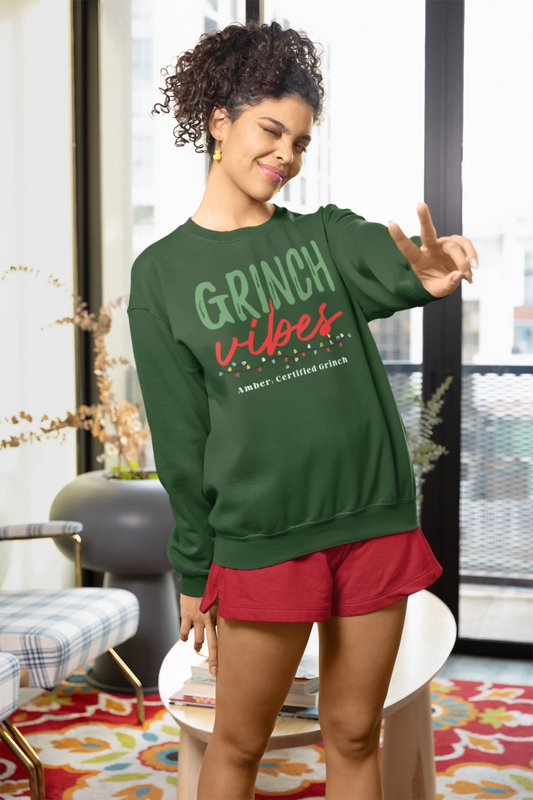 Grinch Vibes Template Test - White Sweatshirt LIfestyle Green
