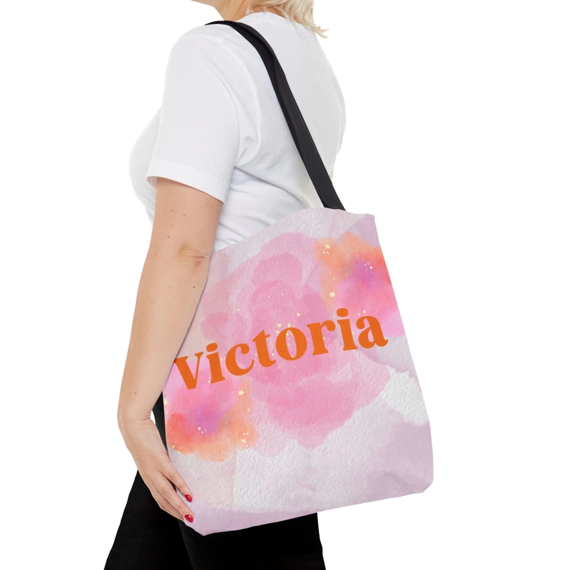 Watercolor Name Tote Bag - 16x16 Pink - Lifestyle PZ