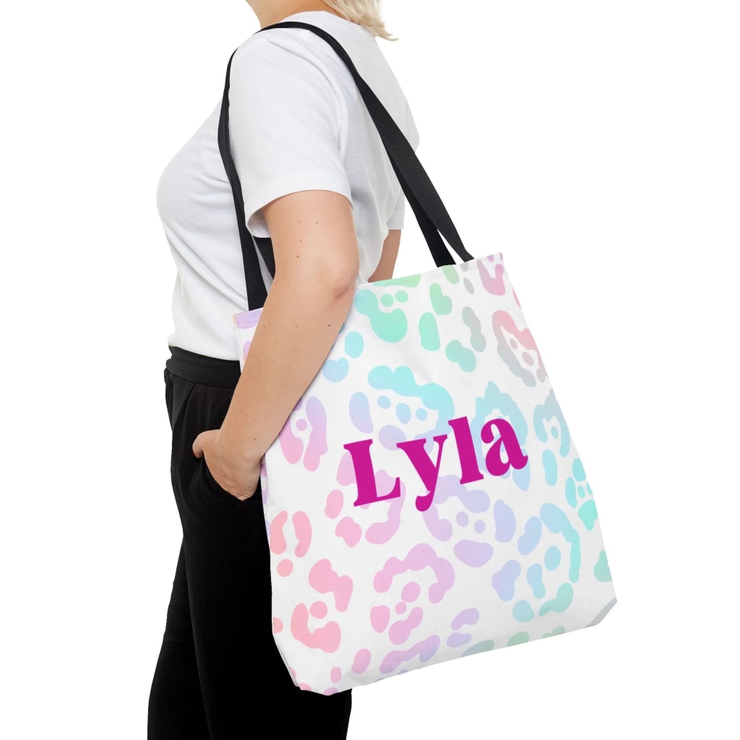 Rainbow Leopard 18x18 Tote Bag Personalized Side Profile