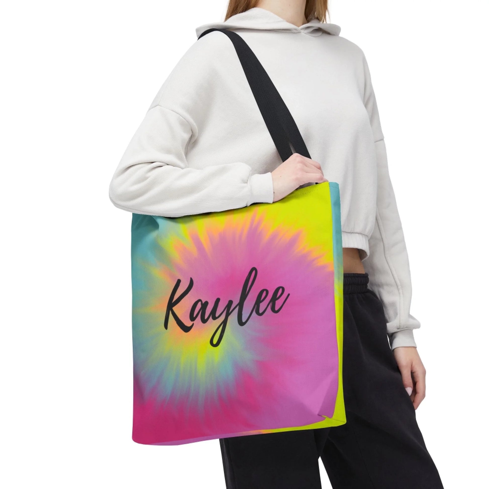 Tie Dye Name Burst Tote Bag 16x16 Print Test MockUp Lifestyle 3